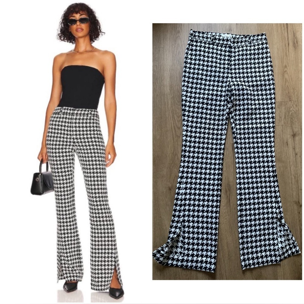 Anine Bing Black and White Houndstooth Flare Trousers